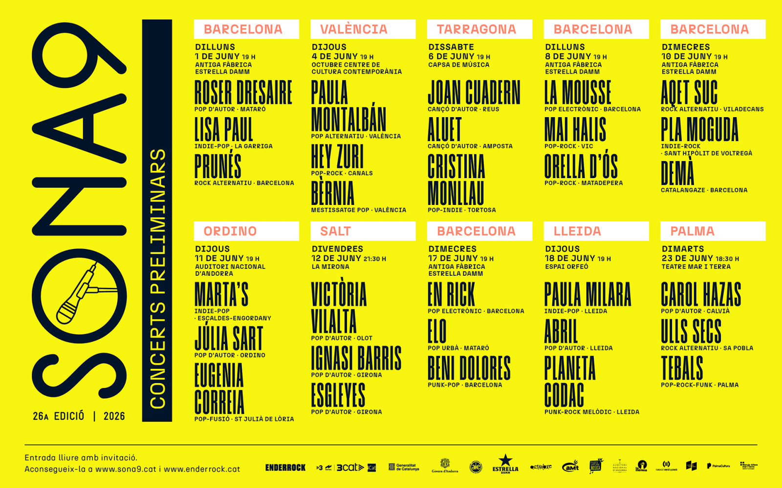 Cartell concerts preliminars Sona9 2026